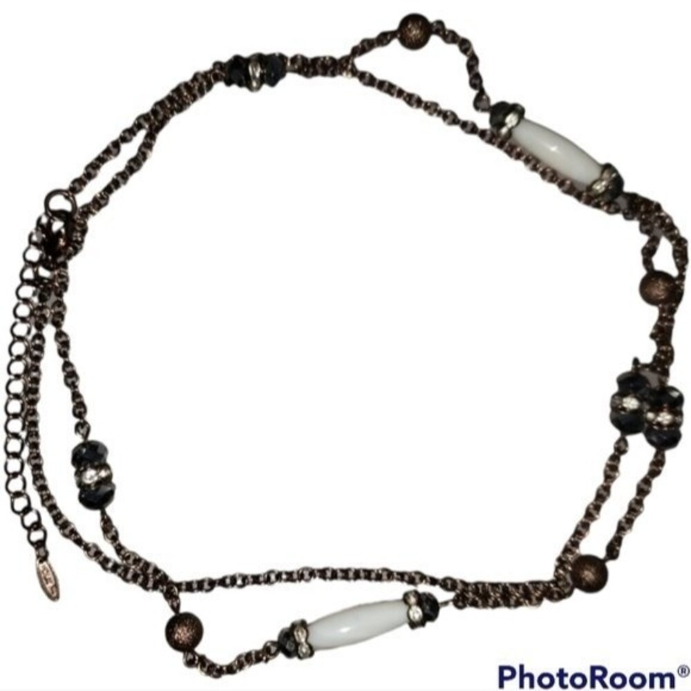 DARK ACADEMIA Y2K 2000s Bronze Copper Tone Satellite Station Beads Long Necklace